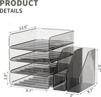 Clear Paper Organizer with Movable Bookends, 4-Tier Letter Tray Organizer - Image 3