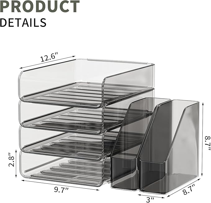 Clear Paper Organizer with Movable Bookends, 4-Tier Letter Tray Organizer - Image 3