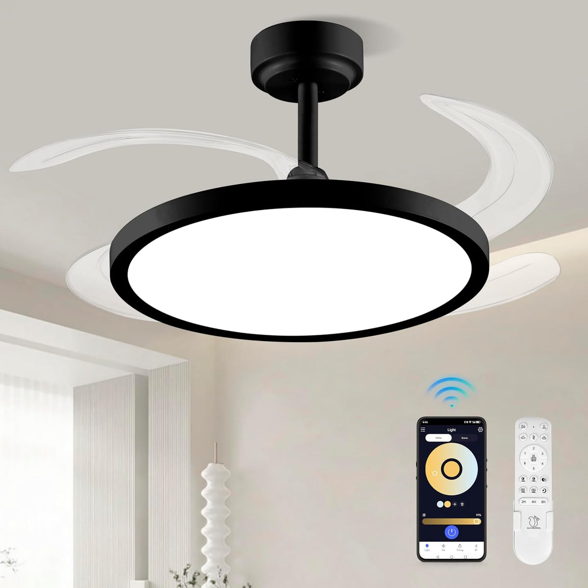baysquirrel slim retractable ceiling fan with lights and, main product view