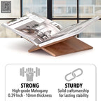 Large Wood Book Stand, 12.5" x 9.5" x 5.5”, Angled Natural Mahogany Wooden Book Holder, Open Bookstand for Display and Reading, Cookbooks, Art Books, Bibles, Magazines - Home and Office