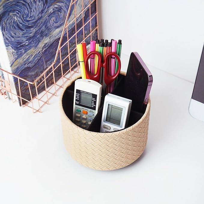 Hennaja Round Leather Art Supply Organizer, Remote Control Holder, 360 Degree - Image 6