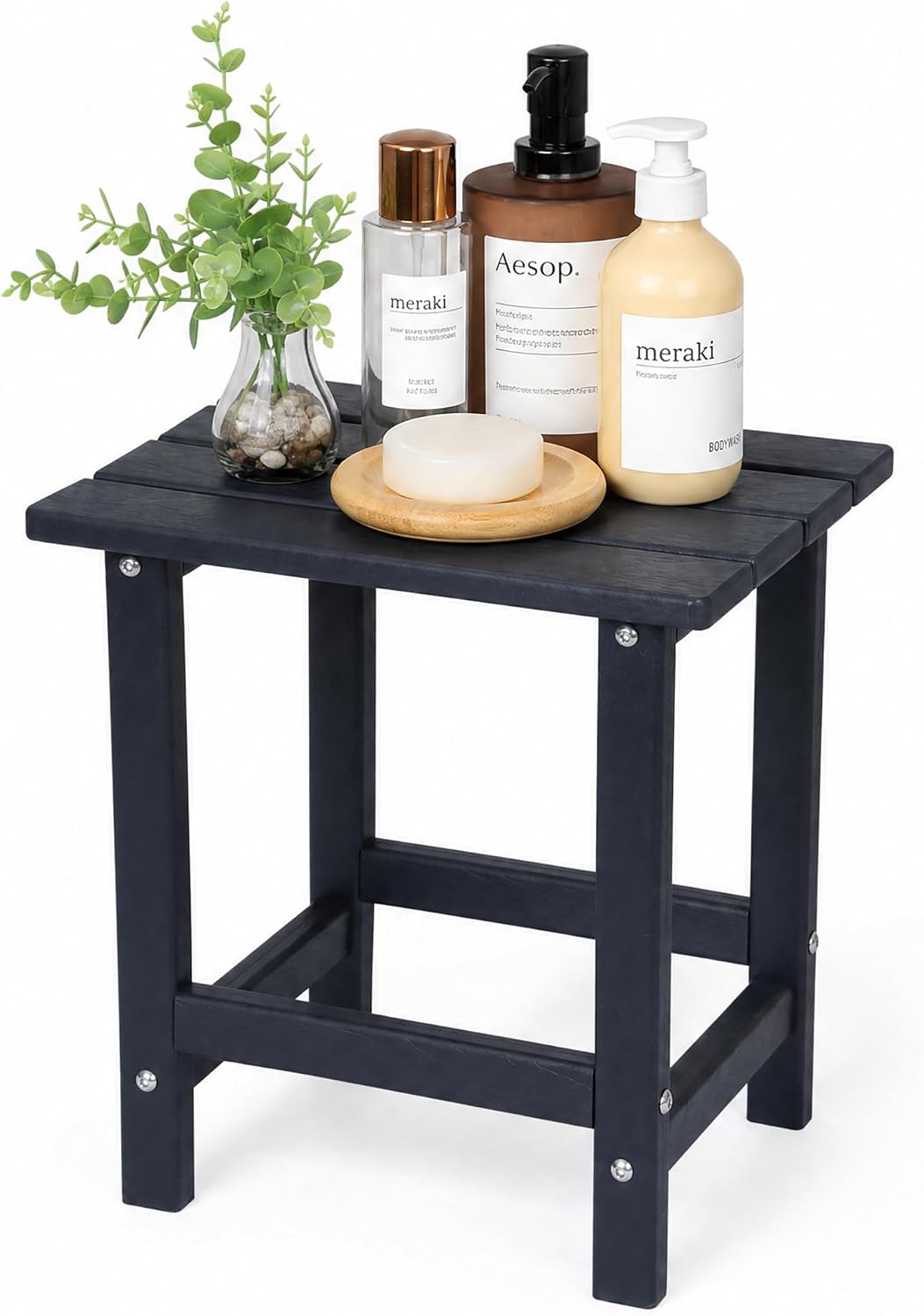Waterproof HDPE Shower Stool, Side Table for Patio Conversation Set, Black