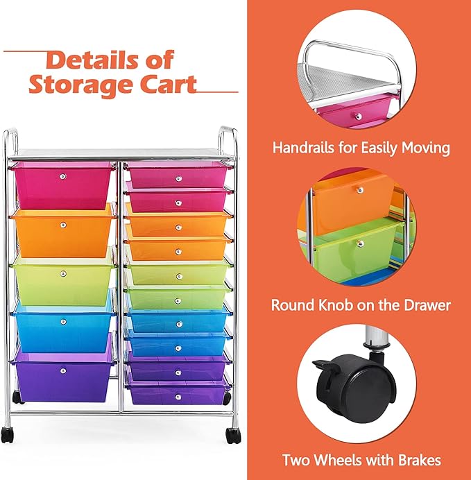 DORTALA 15-Drawer Rolling Storage Cart - Image 7