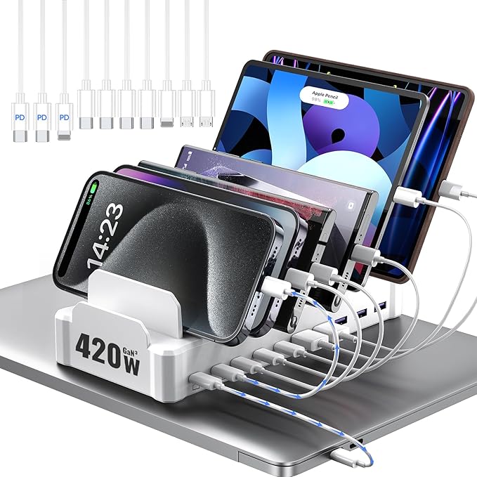 420W Charging Station for Multiple Devices, Zobirez 10-Port USB C Fast Charger by Zobirez