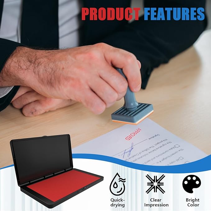 Large Stamp Pad, 6.1 x 3.4 Inch Red Ink Pad Premium Quality Felt Pad Rubber - Image 4