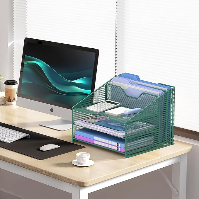 Samstar Green Desk File Organizer, Mesh Letter File Folder Holder - Image 2