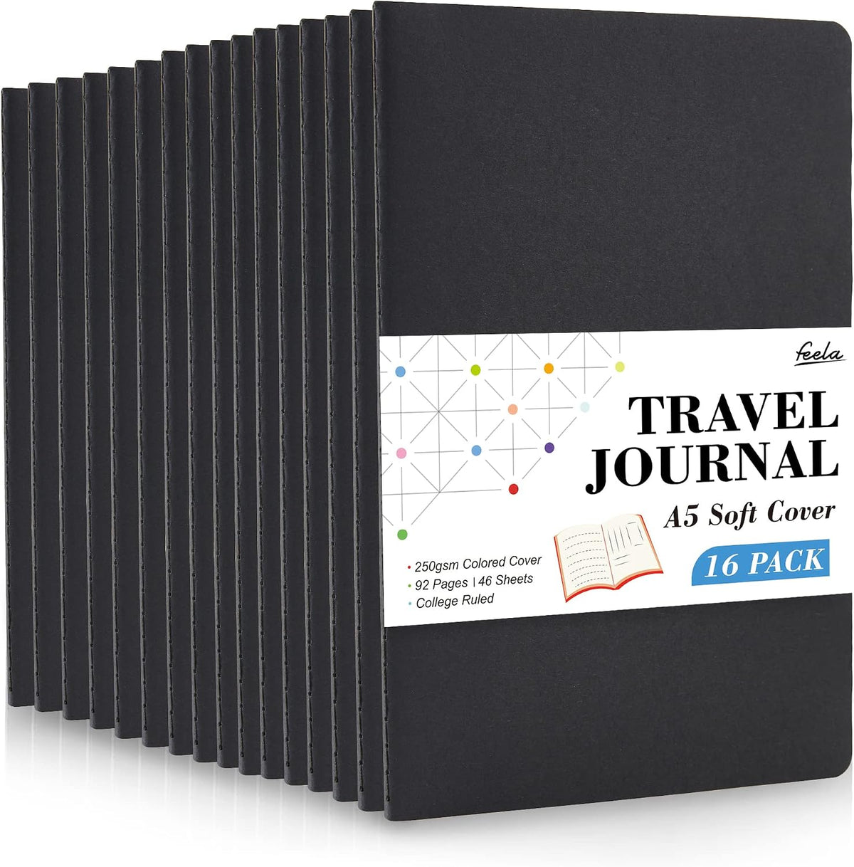 feela 16 pack soft cover journal bulk, lined, main product view