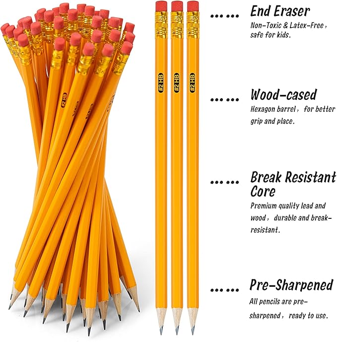 IKAYAS 50 Pack #2 HB Pencils Bulk Yellow Sharpened Pencils - Image 2