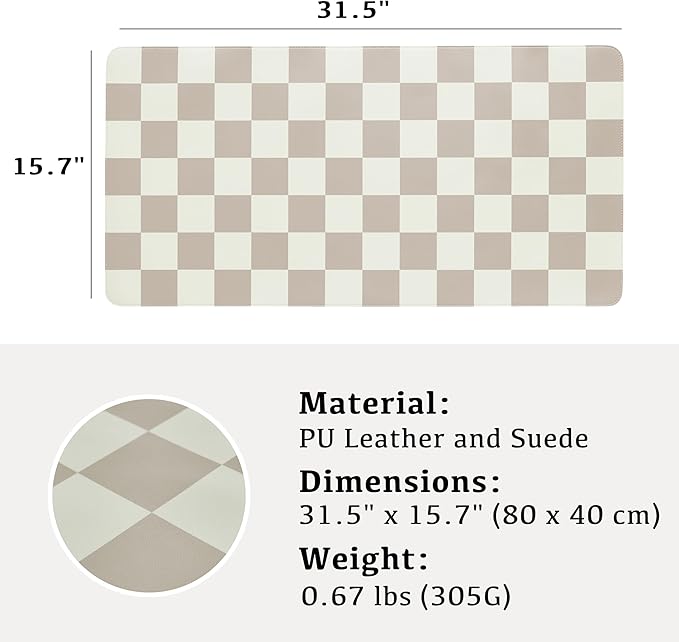 Ohocut Checkered Desk Mat, 31.5" x 15.7" Large Cute Beige Khaki Aesthetic Retro - Image 4