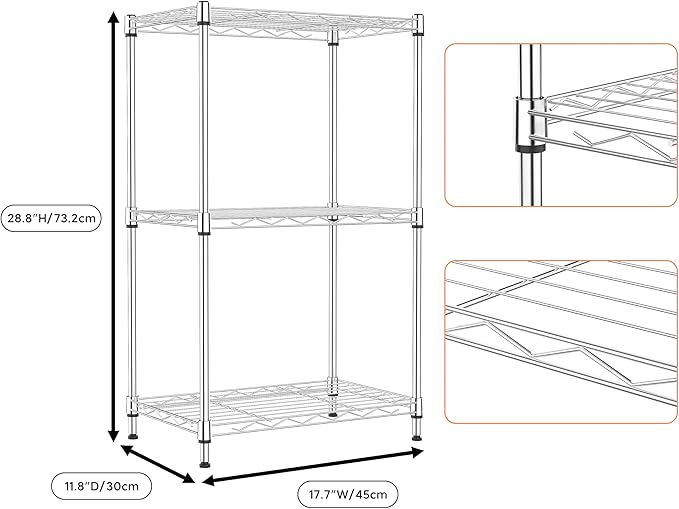 M MZG 3 Tiers Shelf Metal Storage Shelves Wire Rack Closet Organizers - Image 8