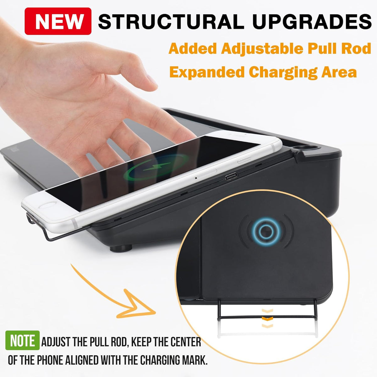 SELEAD Desktop Glass Whiteboard with Wireless Charger and Storage, Black