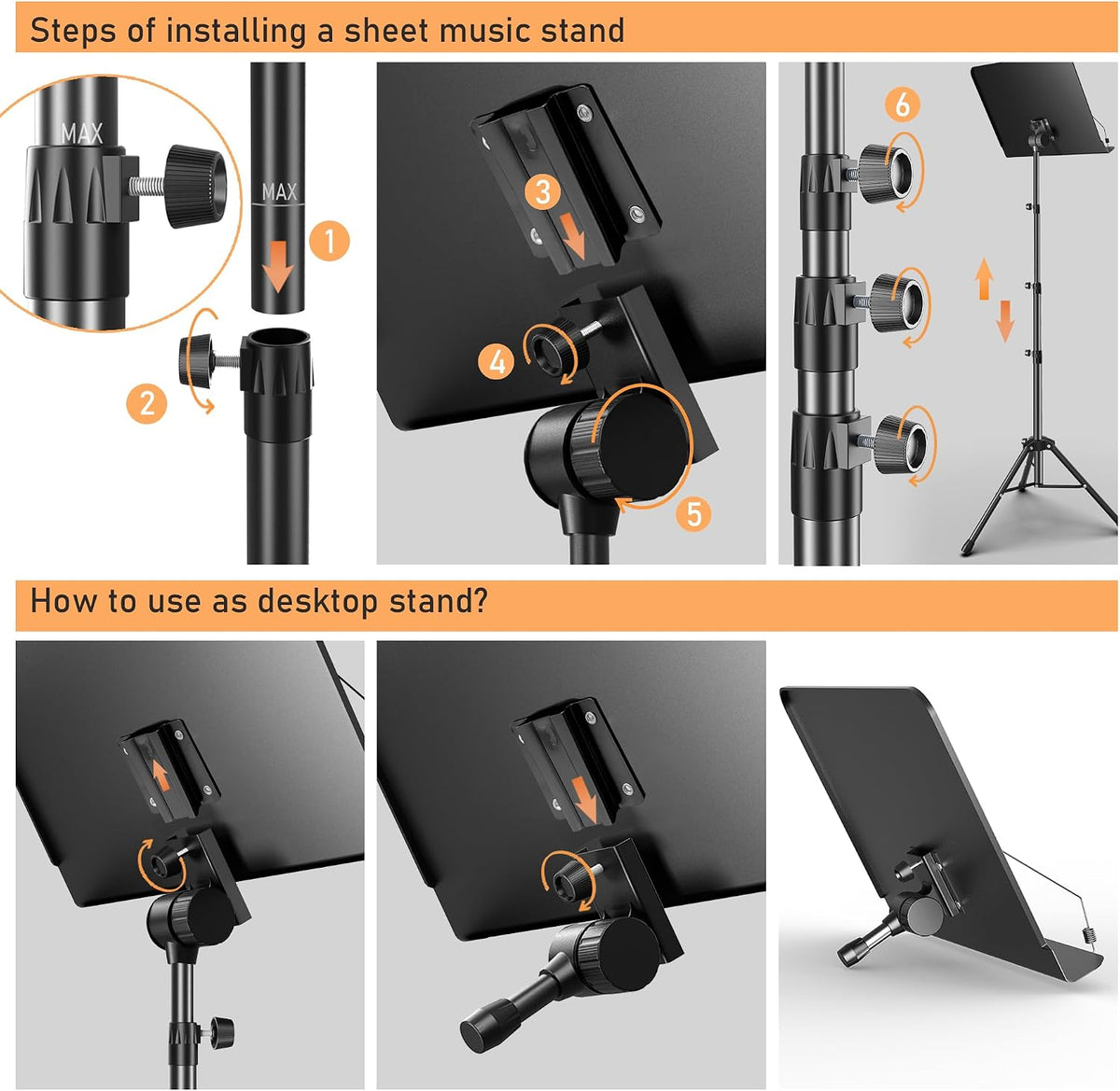 5 in 1 Dual-use Sheet Music Stand & Desktop Book Stand, Height Adjustable...