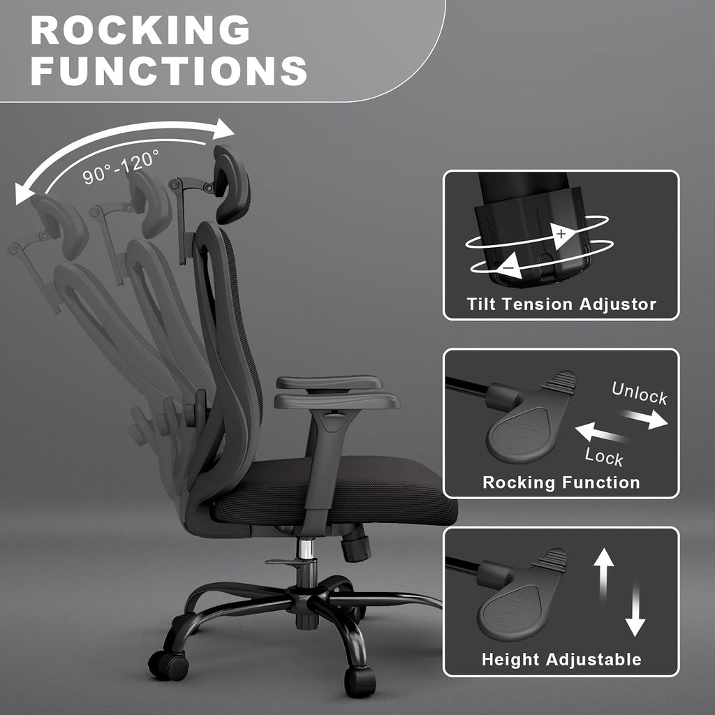 mesh office chair with headrest, lumbar support, 3d on a desk or shelf