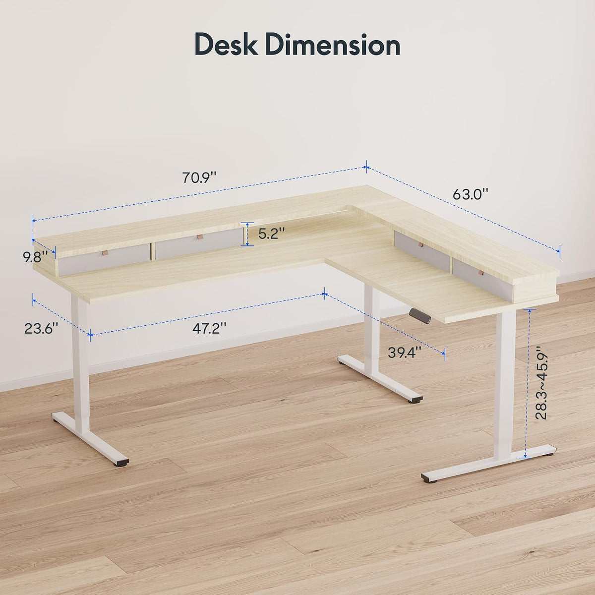 FLEXISPOT Reversible L-Shaped Corner Standing Desk with Monitor Shelf