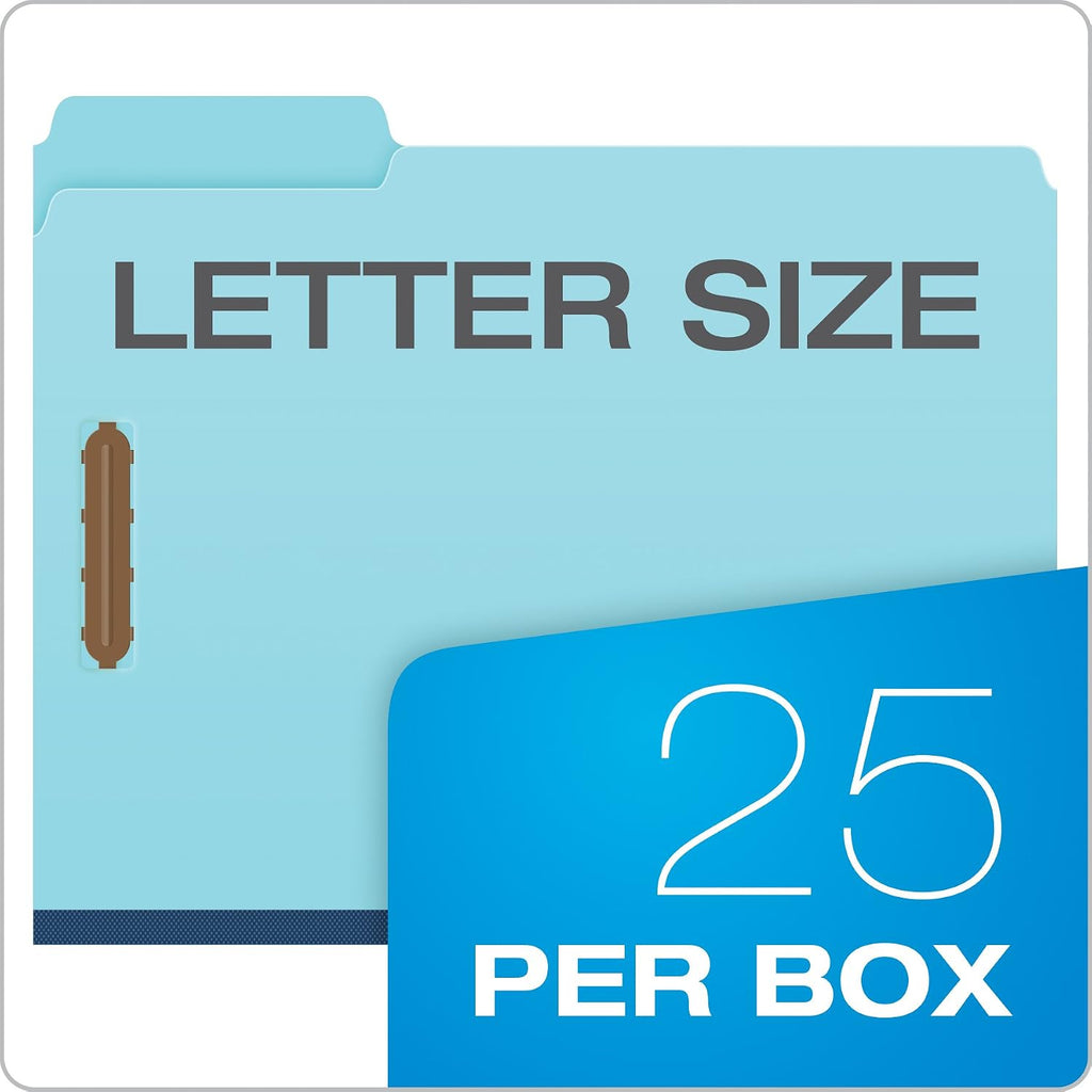 Pendaflex Globe Weis Pressboard Fastener Folders, Letter Size, Light Blue, 1" Expansion, 1/3 Cut, 25/BX (615F21-3BLU)