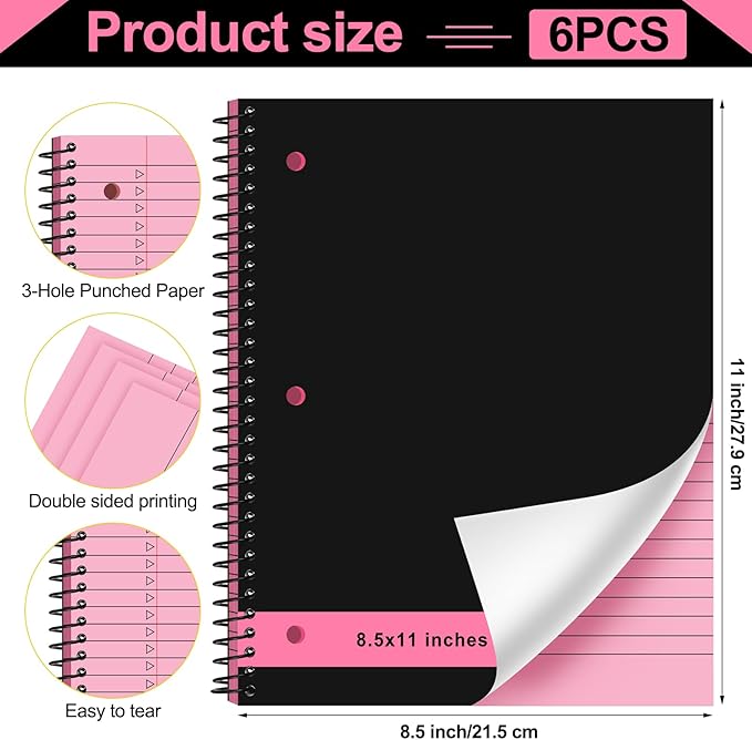 Resurhang 6 Pcs Legal Pad Top Spiral Bound Notebook 70 Sheets Double Sided - Image 2