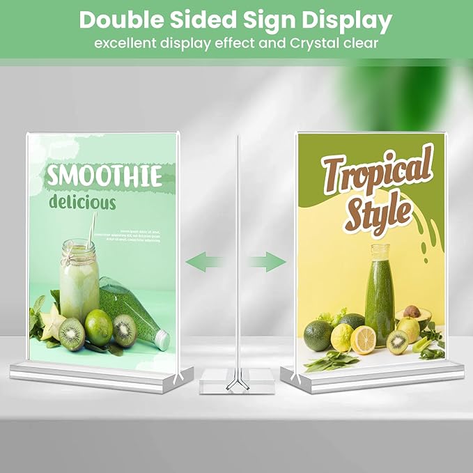 Acrylic Sign Holder 4x6, 21 Pack Clear Table Menu Vertical Double Sided Display - Image 3
