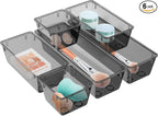 WOWBOX 6 Pack Clear Drawer Organizer Set, Acrylic Drawer Storage Trays by WOWBOX