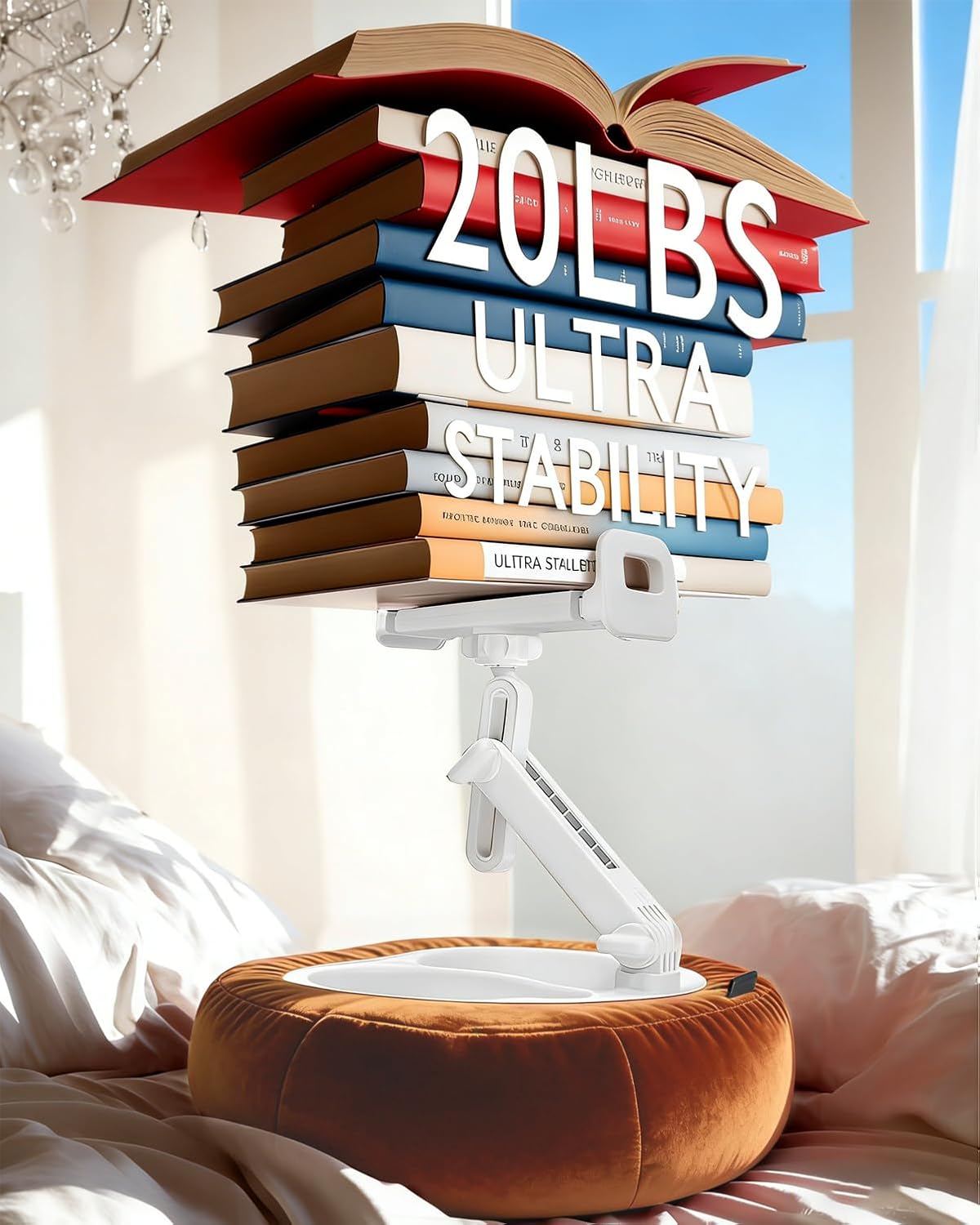 Miledi Tablet Pillow Stand for Bed with Detachable Snack Bowl, Terracotta