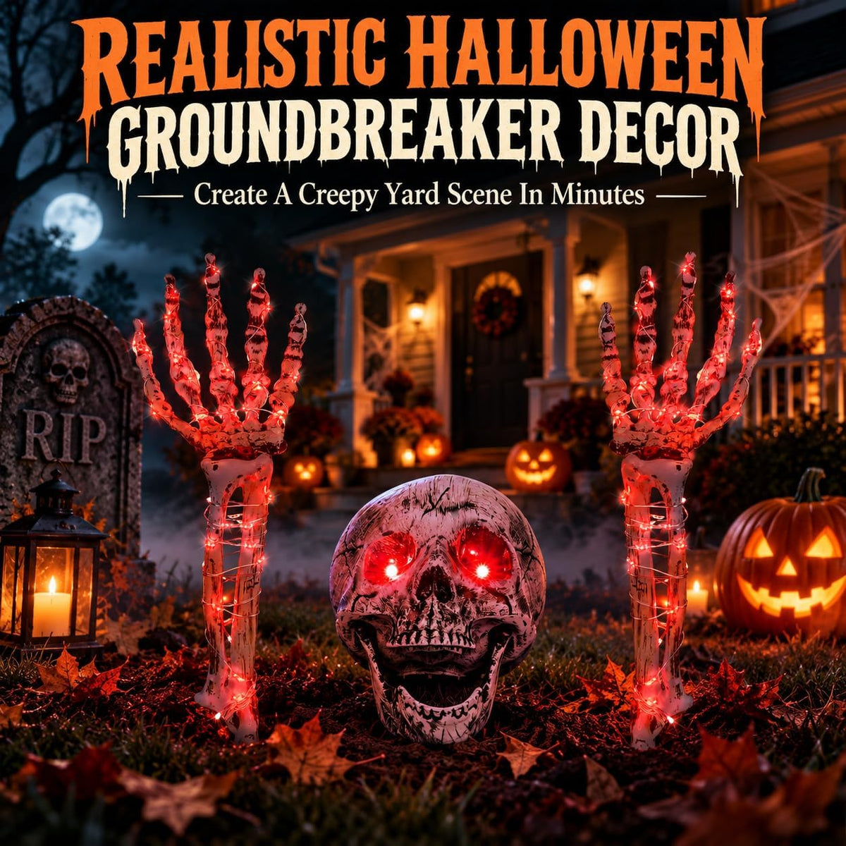 FLYSNK Lighted Halloween Skeleton Groundbreaker Decorations Outdoor, Spooky S...