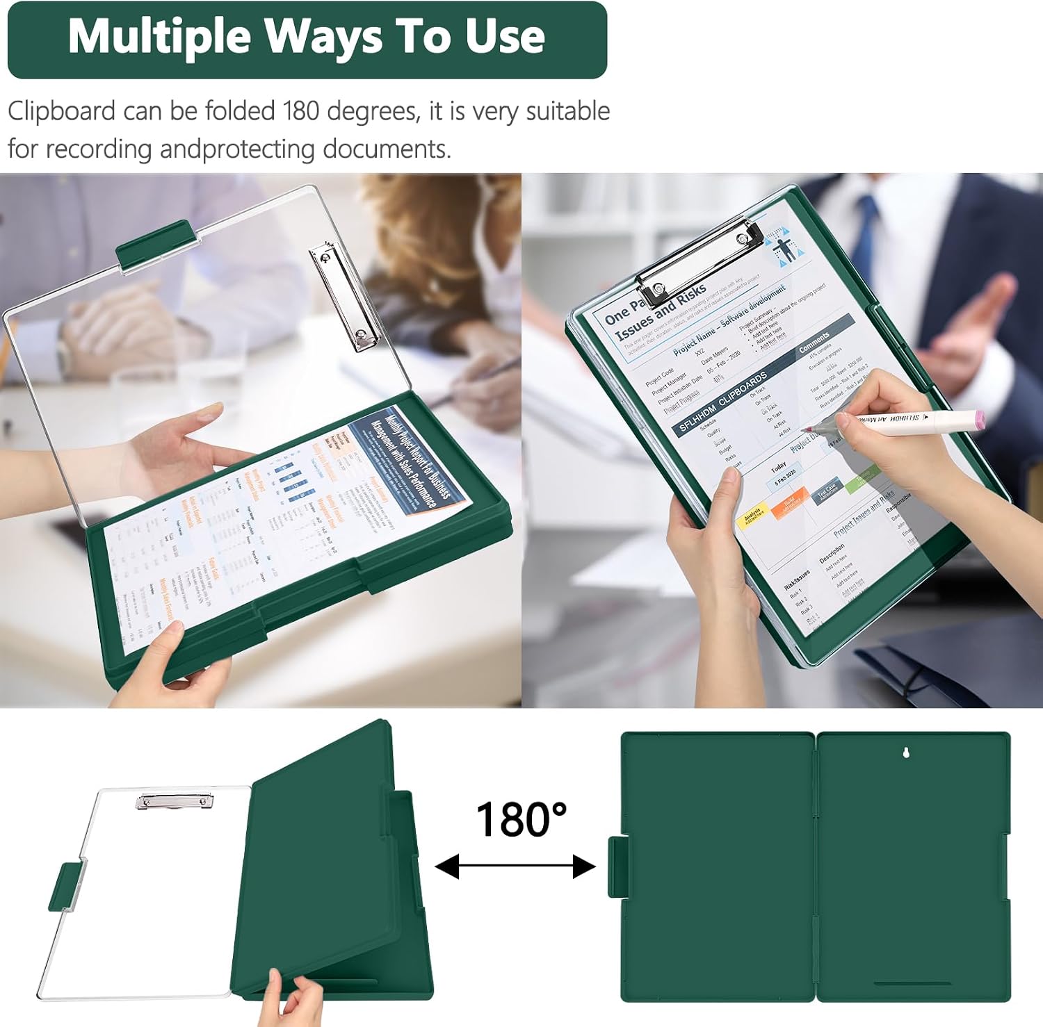SFLHHDM Clipboard with Storage,Heavy Duty Clip Boards 8.5x11 with 2 Storage Case,Clear Visible Panel Storage Clipboards,Side Opening Nursing Clipboard Folder for Office Supplies-Emerald