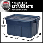 Rubbermaid Roughneck Tote 14 Gal, 6 Pack, Made in USA, Dark Indigo Metallic - Image 3
