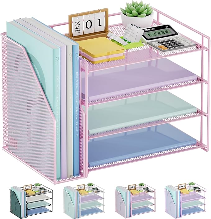 Marbrasse Desk Organizer and Accessories，4-Tier Paper Letter Tray Organizer by Marbrasse
