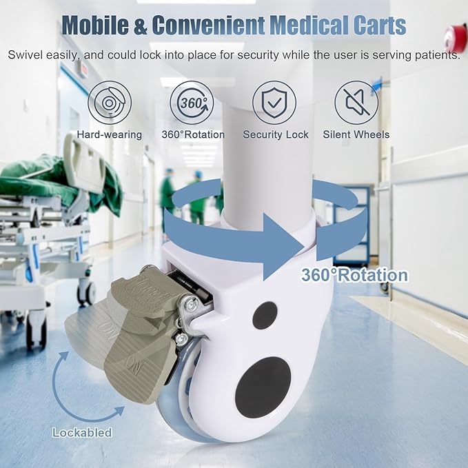 Mobile Medical Carts 3 Tier Professional Utility Cart 330 LBS Max Load Rolling - Image 8