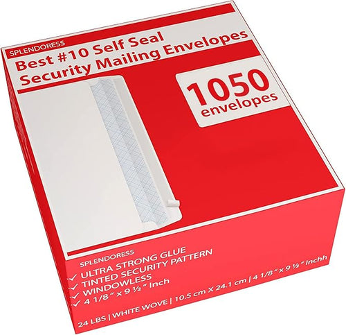 #10 Envelopes Letter Size Self Seal | 1, 050 Business Mailing Security Peel and by Splendoress
