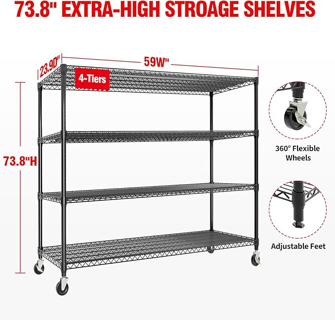 MilleLoom 4 Tier Industrial Storage Shelving Unit 2640LBS Capacity, Heavy Duty - Image 2