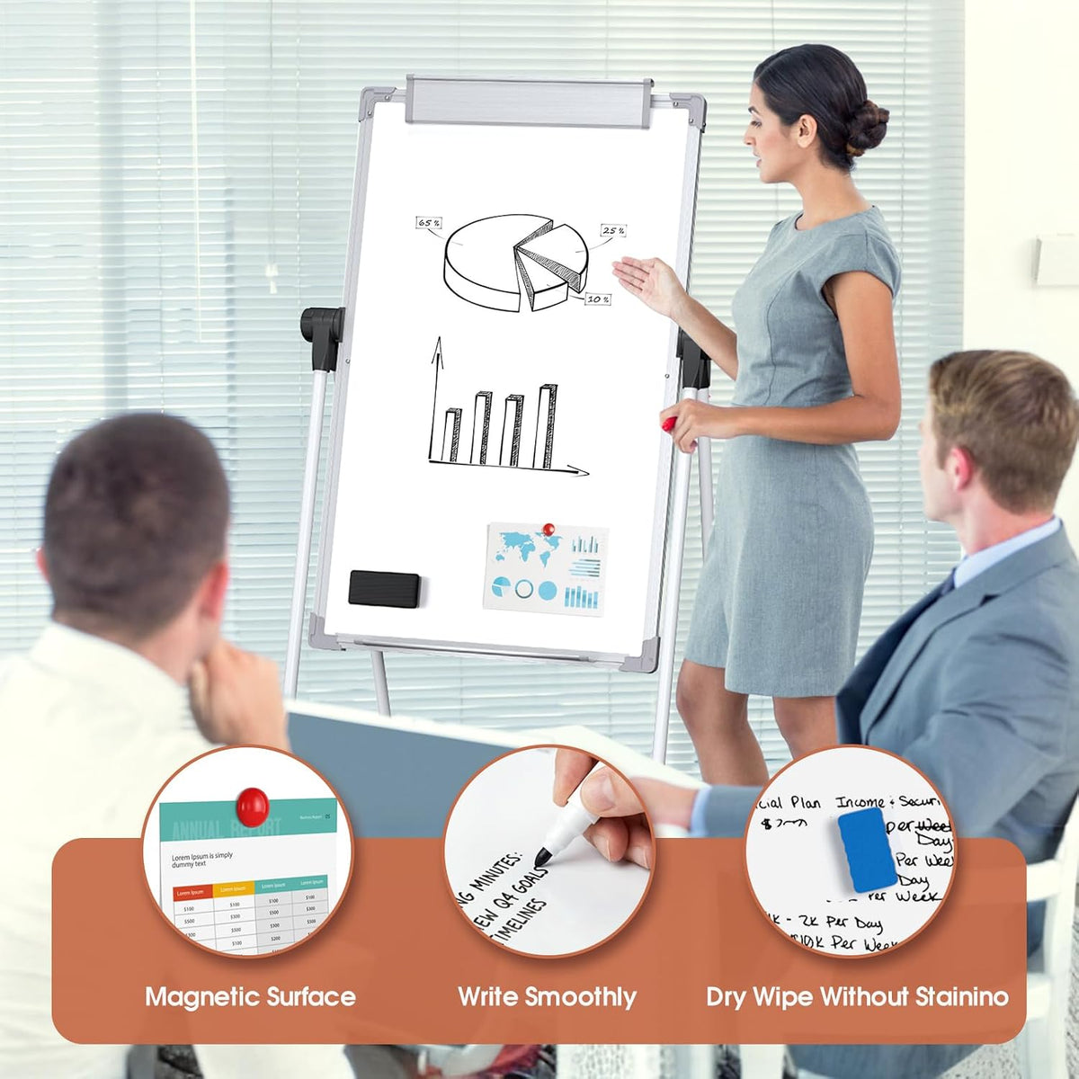 MaxGear Magnetic Whiteboard Easel 36'' x24'', Dry Erase Board...