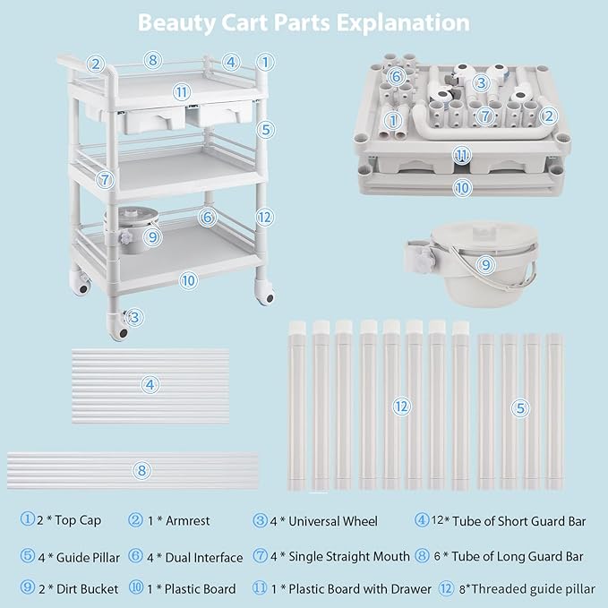 Rolling Utility Cart, Qiwey Medical Utility Cart - Image 7