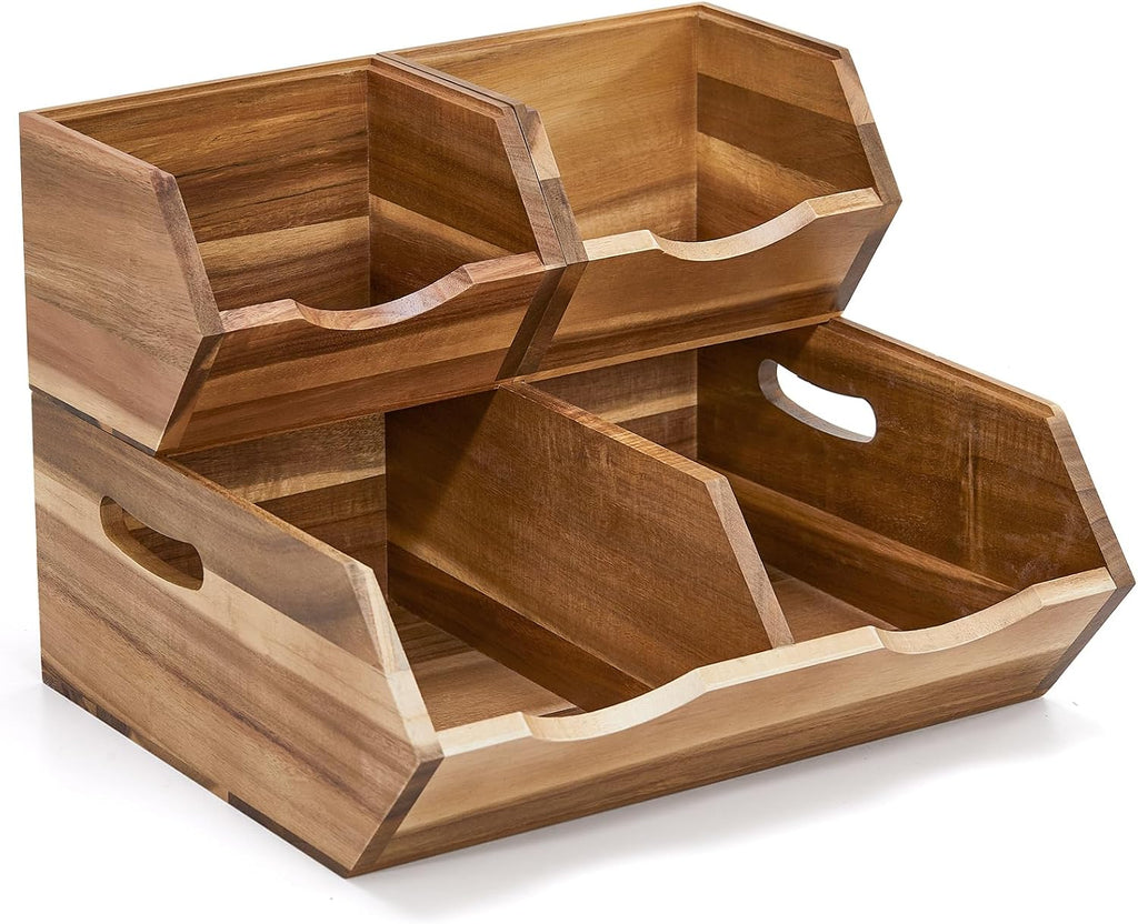 acacia wood pantry storage bins, stackable storage baskets, view 9