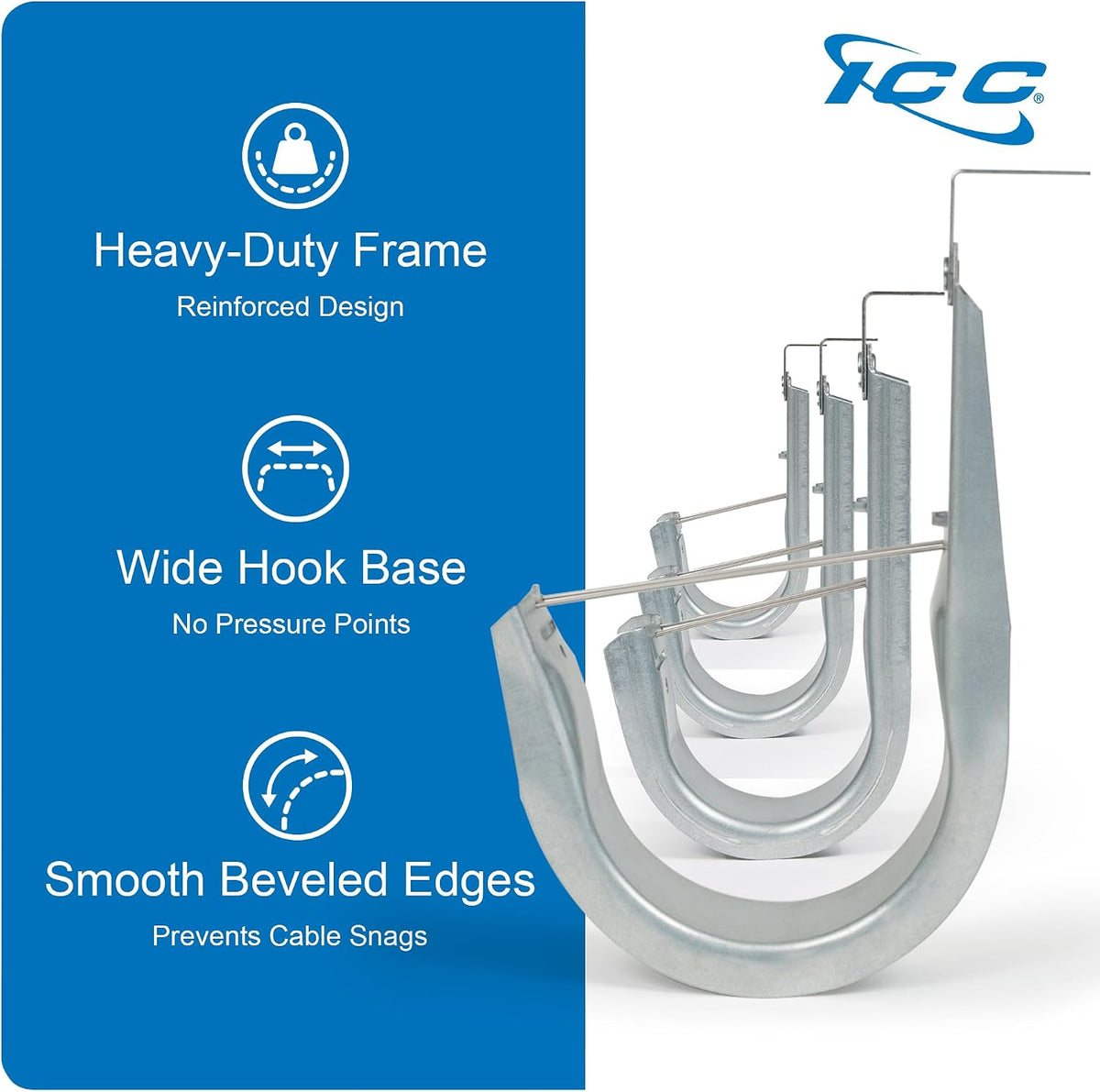 ICC 2-Inch Ceiling J Hook Cable Management Hook, Retainer Clip, 25-Pack