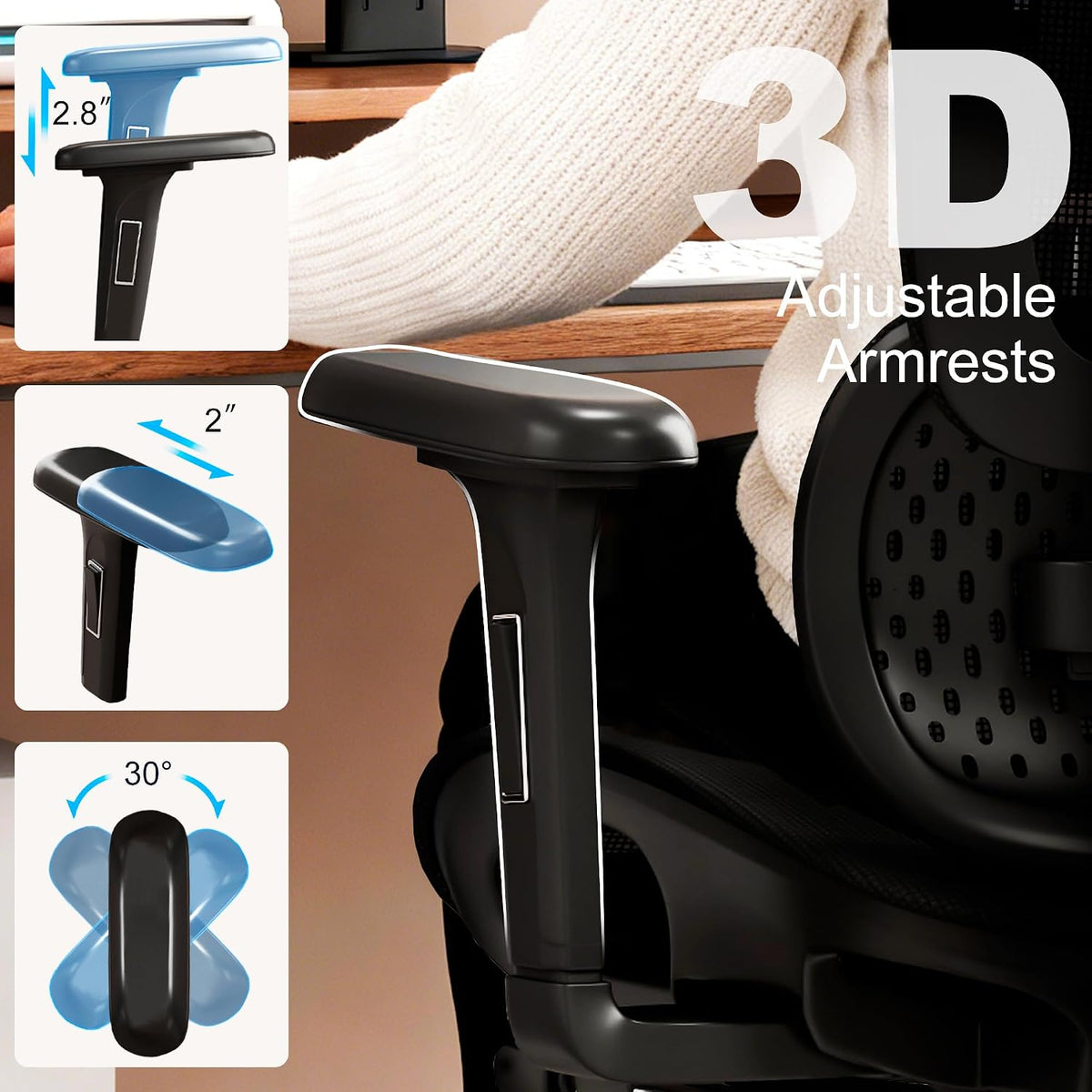 Vonesse Ergonomic Office Chair with Footrest, Desk Chairs with Adjustable 3D ...