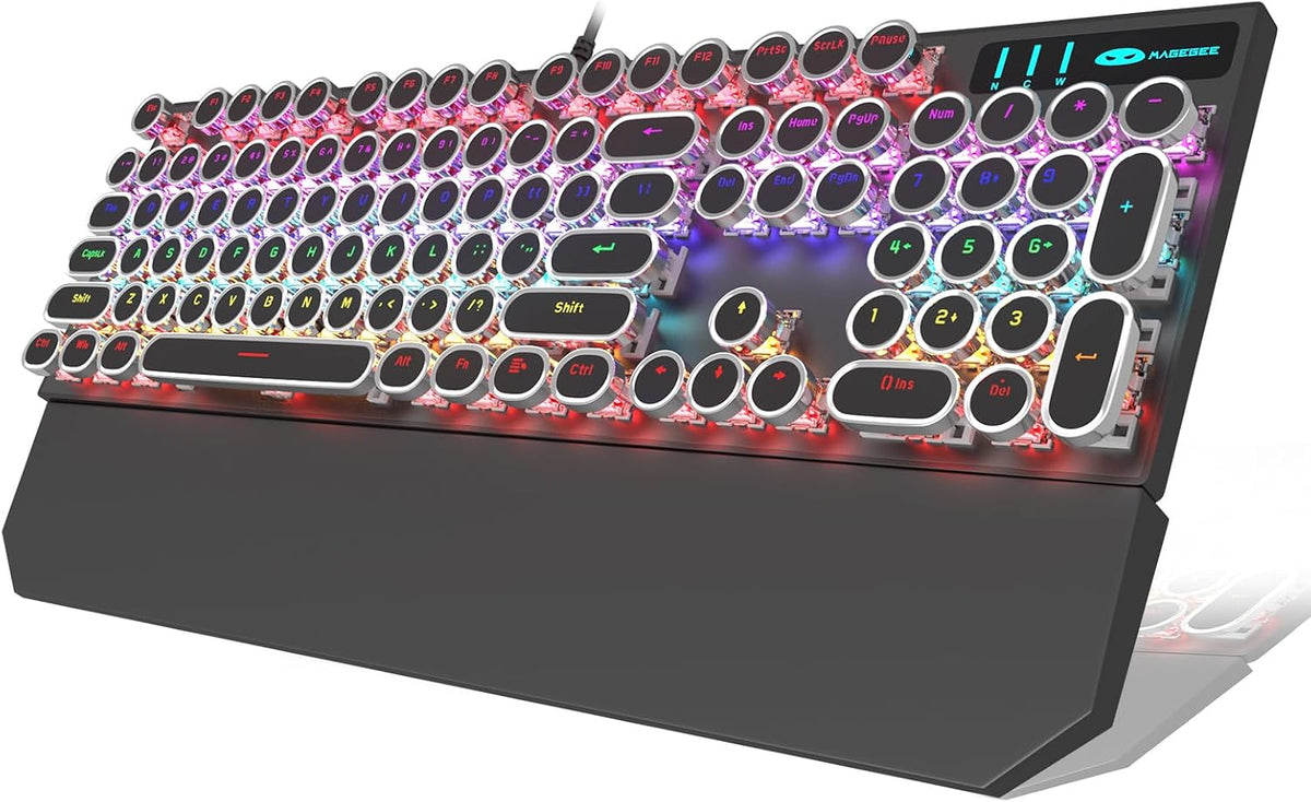 Camiysn Typewriter Style Mechanical Gaming Keyboard, Black Retro Punk Gaming ...