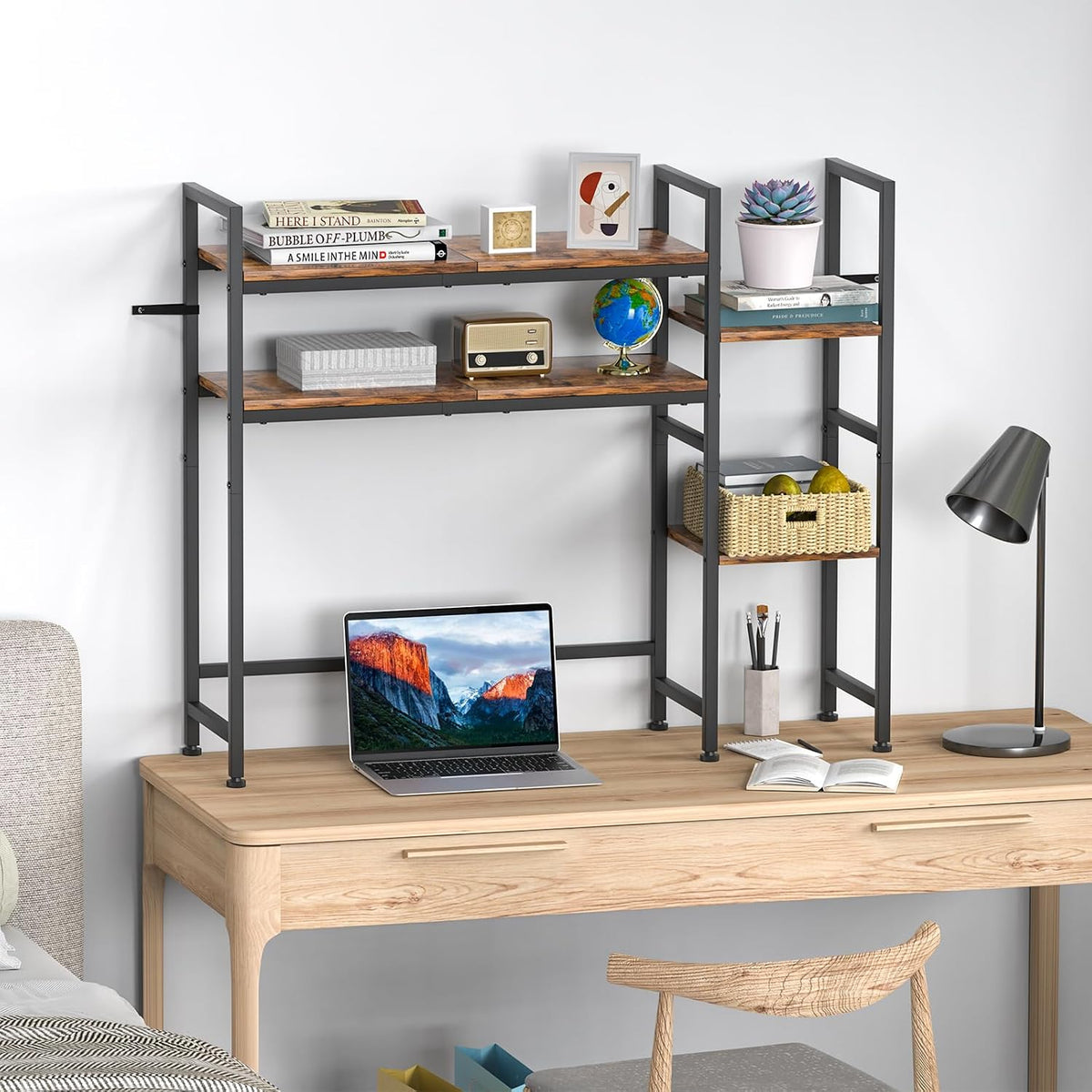 Desktop Bookshelf, 37.4" W Desk Hutch Dorm, for Home Office