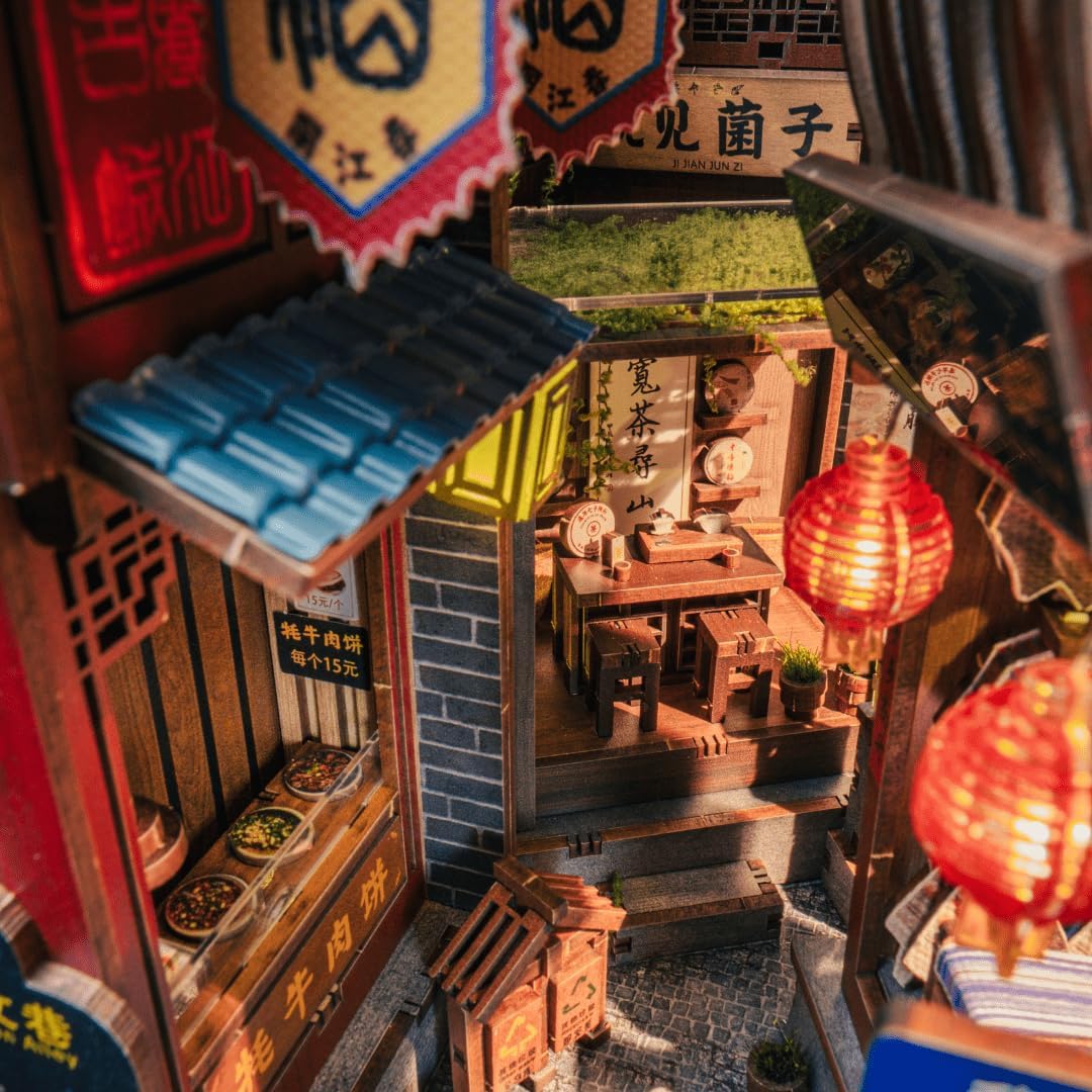 Lijiang Ancient Town DIY 3D Wooden Booknook for Adults, Teens and Book Lovers, Bookshelf Insert Library Decor, Creative Gift for Family, Friends, and Elderly