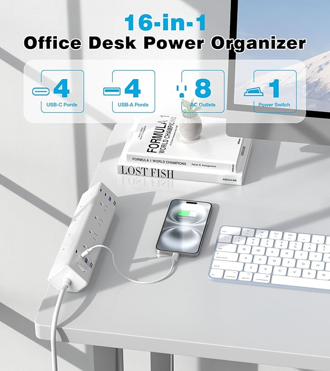 40W Fast Charging Station, Desk Clamp Power Strip, 4 USB-C Ports & 8 AC Outlets - Image 5