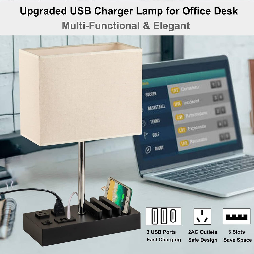 briever usb table lamp, multi-functional desk lamp with, side view