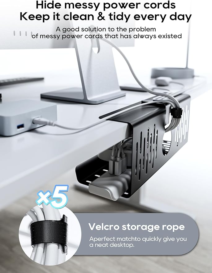 NODOCA No Drill Under Desk Cable Management Tray, Punch-Free Clamp on, Metal - Image 3