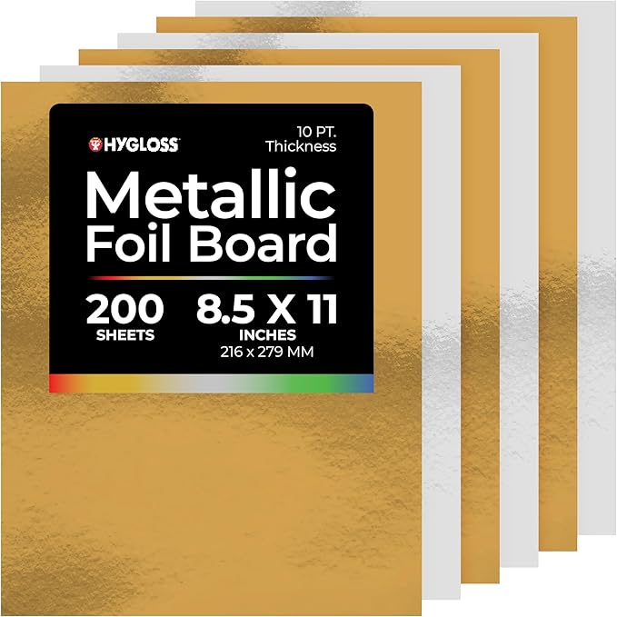 Hygloss Metallic Cardstock Sheets – 200 Shiny Gold & Silver Sheets, 8.5” x 11” by HyglossProductsInc