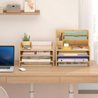 Wisuce Essentials Bamboo Desk Organizer Mail Holder Countertop Letter Tray File - Image 2