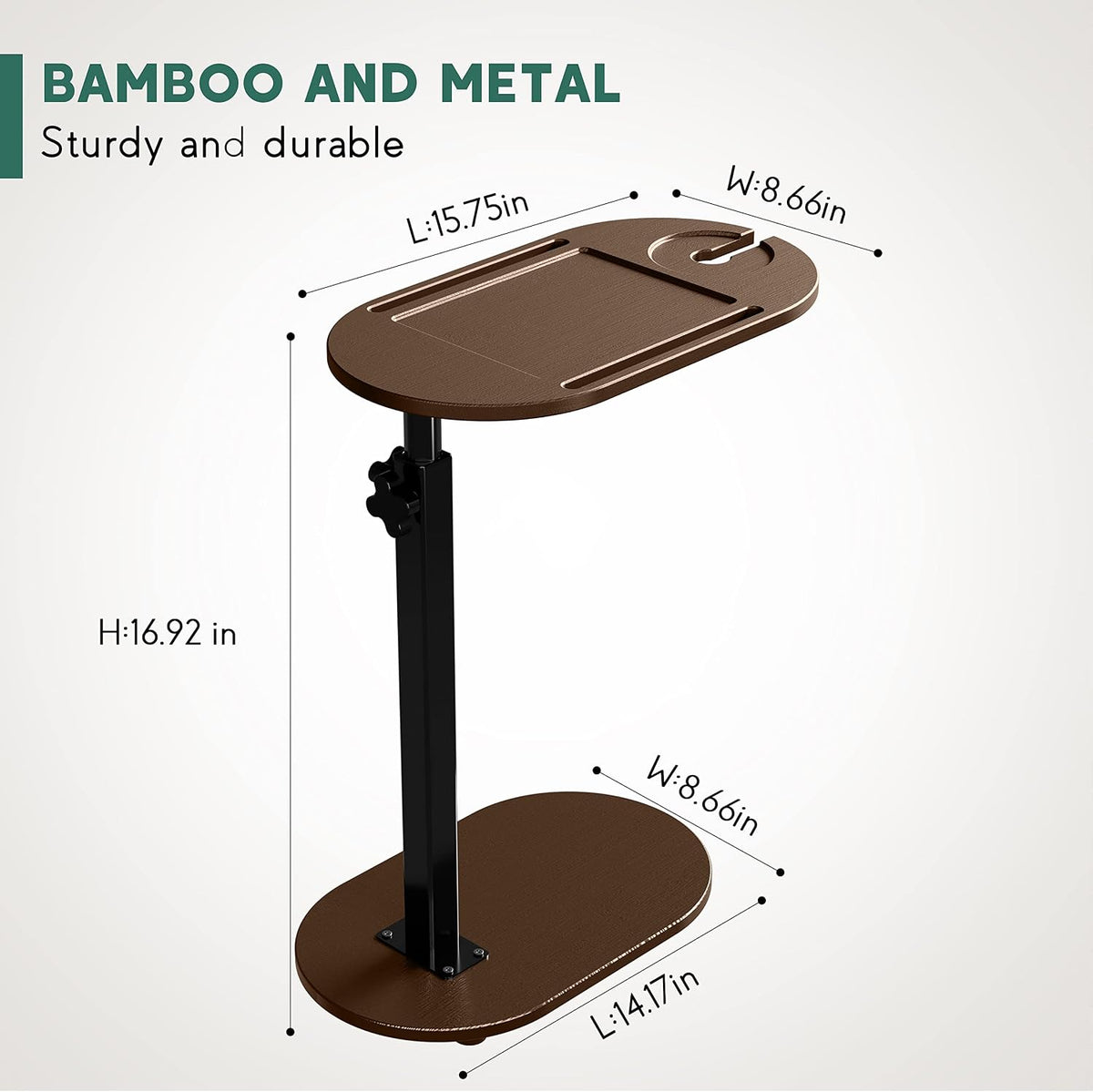 Yumkfoi Bamboo Bathtub Tray Table with Adjustable Height and Freestanding