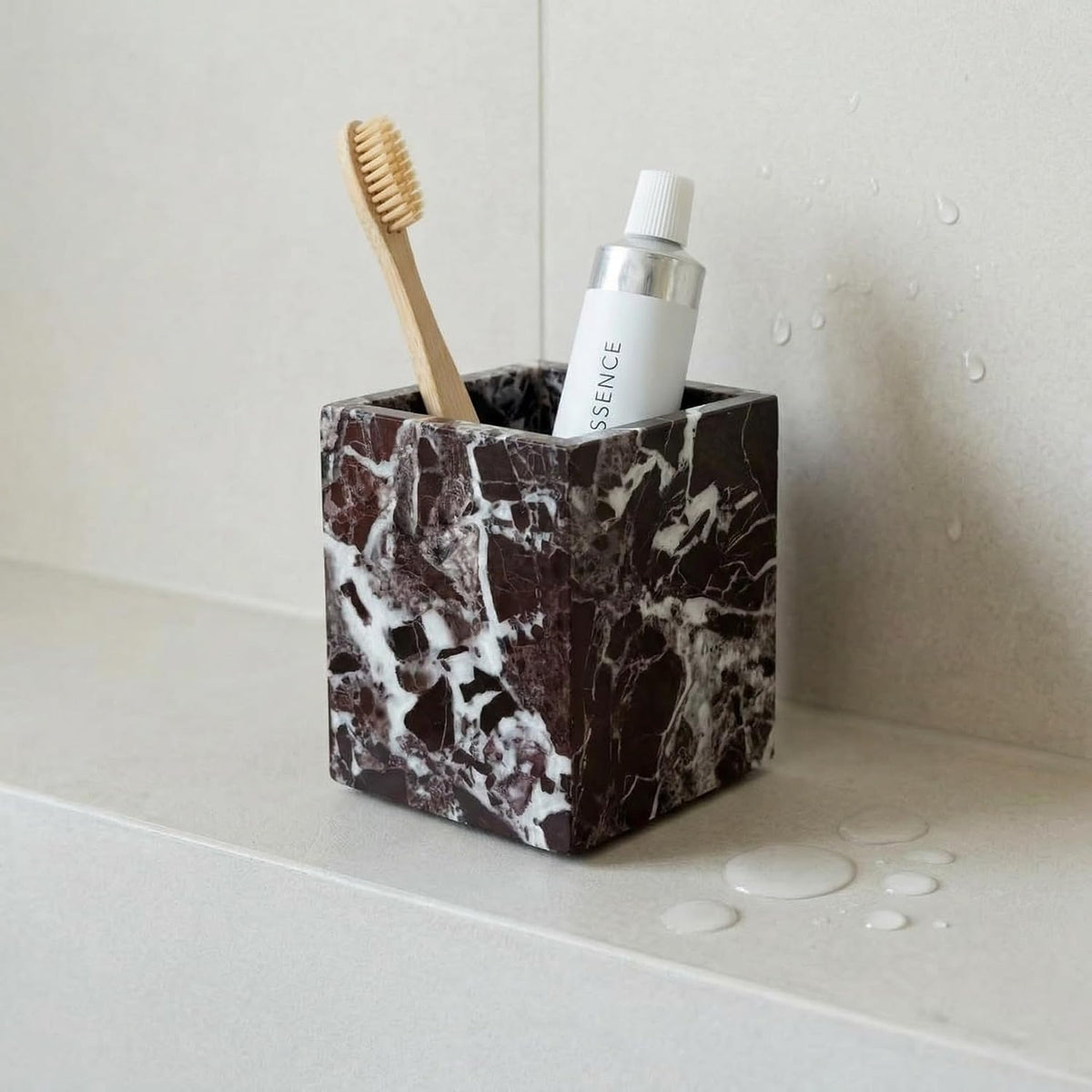 Natural Marble Pen Holder, Square Desk Organizer, Marble Toothbrush Holder, M...