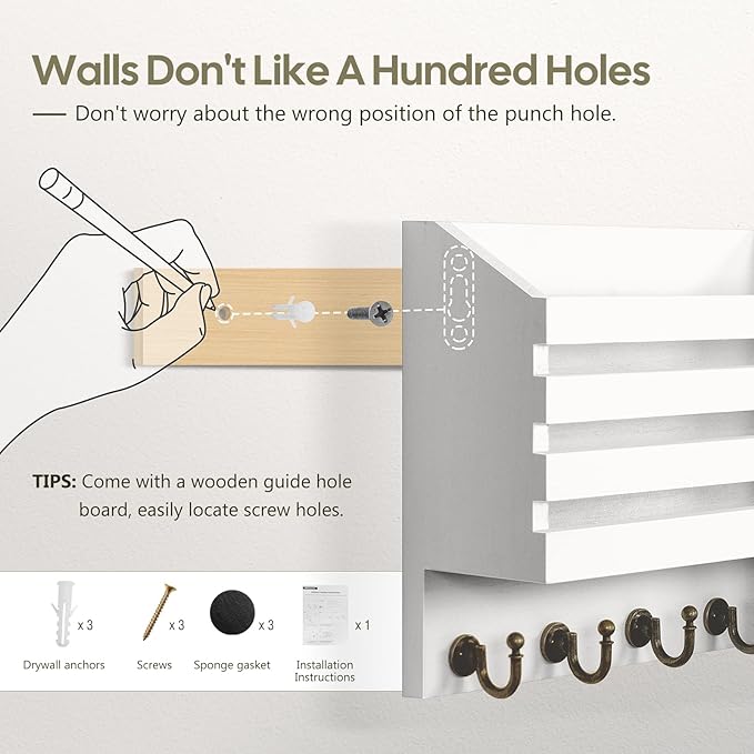 FifthQuarter Key Holder for Wall: Easy Mounted Key Rack and Mail Organizer - Image 4