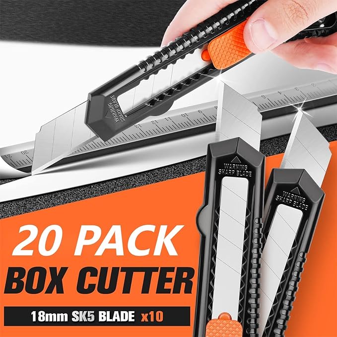 JOYUMY 20 Pack Utility Knife, Box Cutter Retractable, Box Knife - Image 2