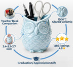 ComSaf Owl Pen Holder, Ceramic Pencil Cup for Office Desk, Teacher Gift | Cute Owl Desk Decor, Teacher Accessories, Classroom Organizer, School Supplies, College Dorm, Small Planter, Graduation Gift