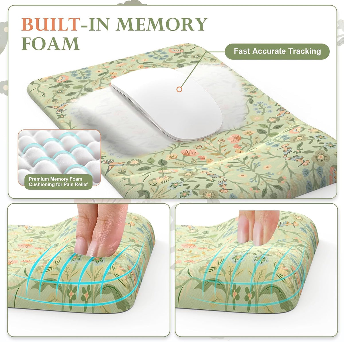 iCasso Mouse Pad with Wrist Rest, Large Desk Mat Set, Bean Green
