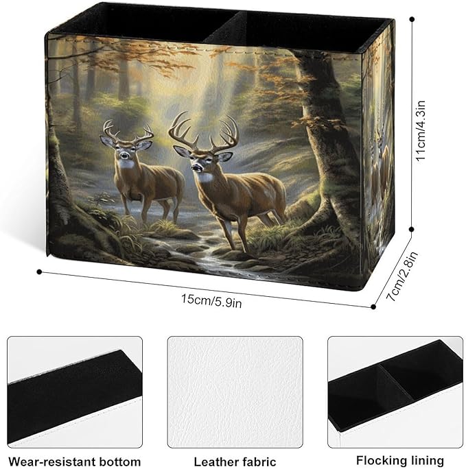 Famame Two Deer Autumn River Pencil Holder - Image 4